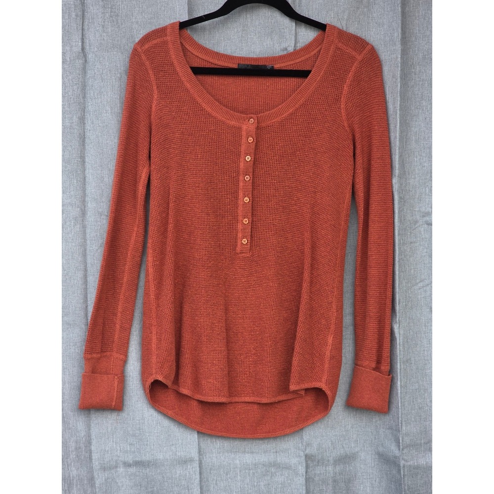Prana Womens Small Burnt Orange Organic Cotton Merino Wool Henley Sweater Knit